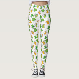 Legging Rua Lucky Green Beer e Shamrocks. Dia de Patrick.