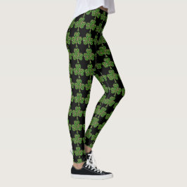 Legging Rua... o dia de Patrick, Shamrock verde preto