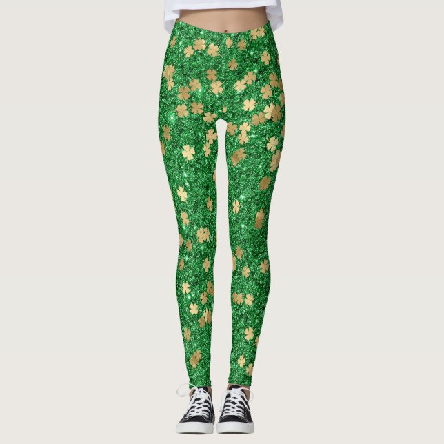 Legging Rua Patrick Green Dourado Clover Shamrock Confetti (Frente)