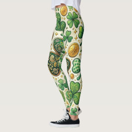 Legging Rua, Shamrock do Dia de Patrick e mulheres Dourada