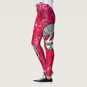 Legging Ruby Red Rhinestone Glitter Sequin Sugar Skulls