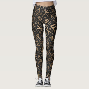 Legging Runes mais velhos - ouro do teste padrão de