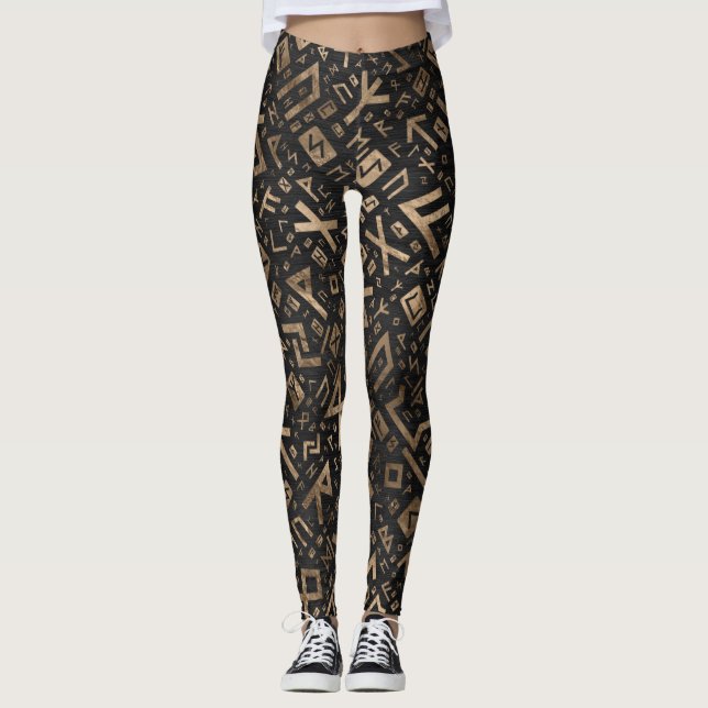 Legging Runes mais velhos - ouro do teste padrão de (Frente)