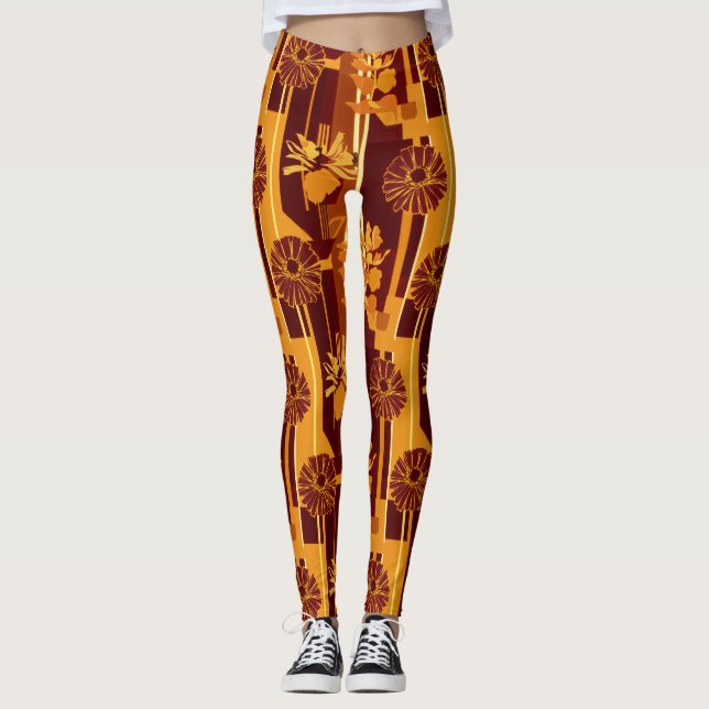 Legging Rustic Autumn Floral Geometric Pattern (5) (Frente)