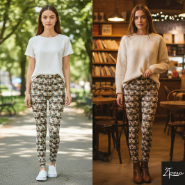 Legging Rustic Diagonal Plaid Tweed Weave Earth