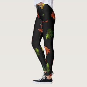 Legging Rustic Maple Leaf com seu nome em BLACK