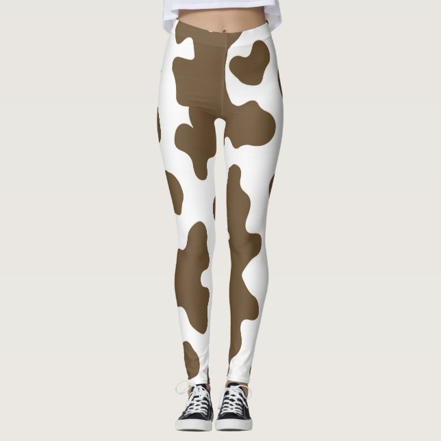 Legging Rustic Marrom e Branco Impressão de Vaca Country W (Frente)