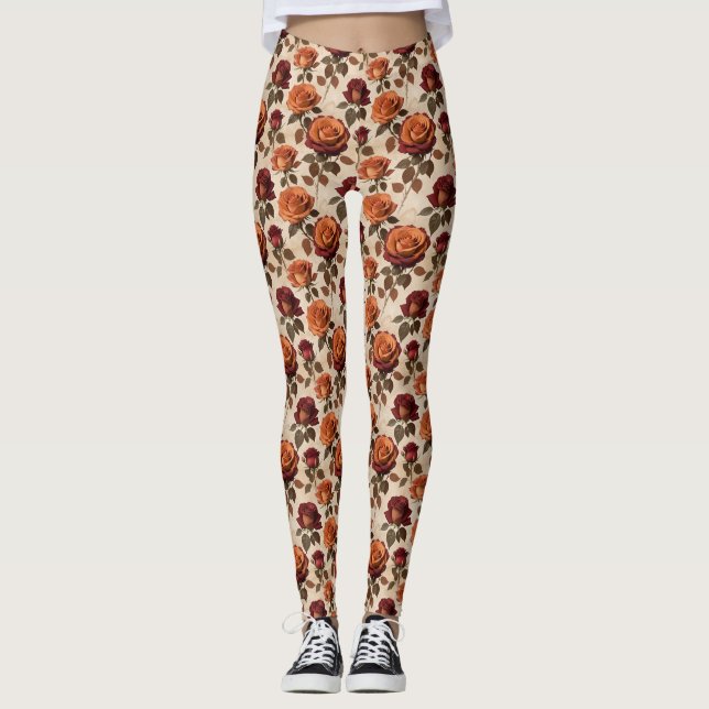 Legging Rustic Style Roses In Shades Of Orange And Red (Frente)