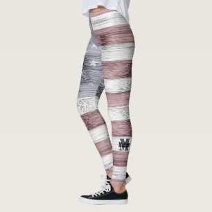 Legging Rústico Red White Blue Madeira EUA bandeira Monogr