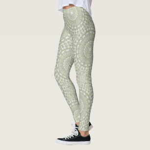 Legging Sage em White Mandala Kaleidoscope Medallion
