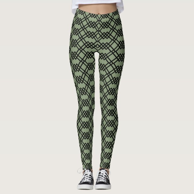 Legging Sage Geométrica Moderna Jade Verde e Preto (Frente)