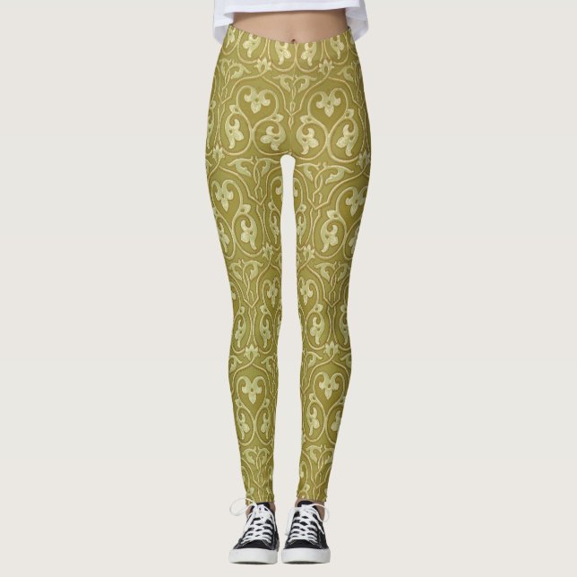 Legging Sage Green e Dourada Art Nouveau Patterno (Frente)