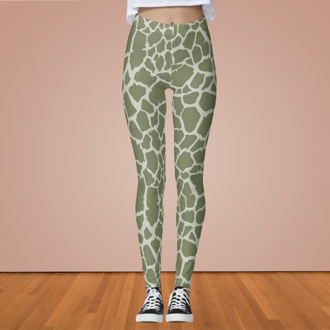 Legging Sage Green Giraffe Impressão (Criador carregado)