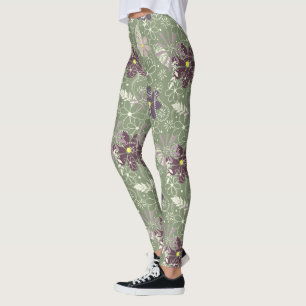 Legging sage púrpura de ameixa lilás flores