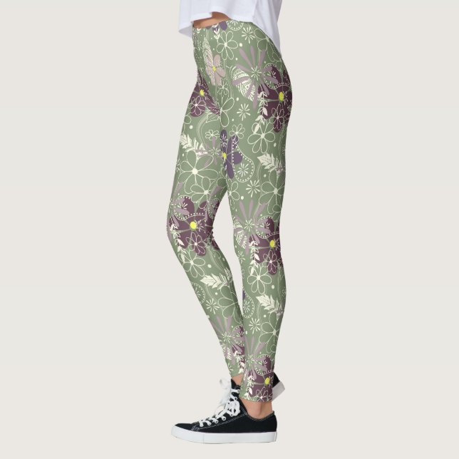Legging sage púrpura de ameixa lilás flores (Esquerda)