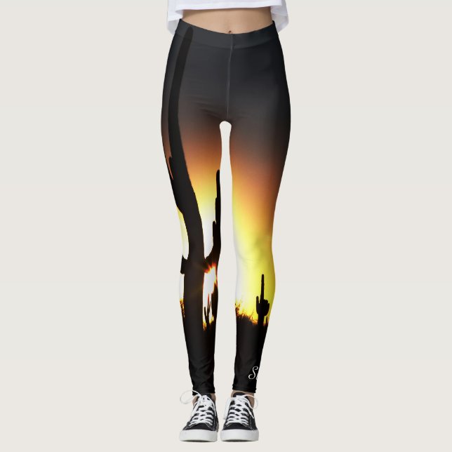 Legging Saguaro Cactus, Sun Star Sunset, Nome Personalizad (Frente)