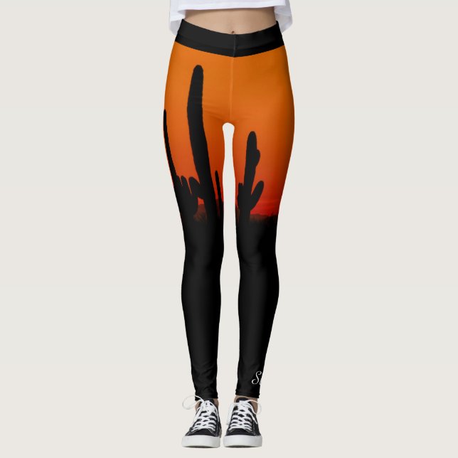 Legging Saguaro Sunset Orange and Black, Nome Personalizad (Frente)