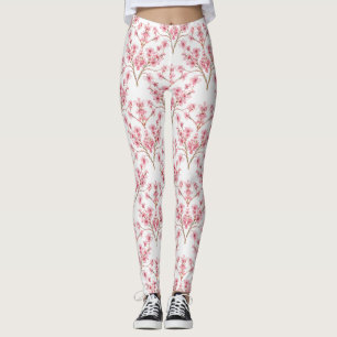 Legging Sakura Cherry Blossom Damask Watercolor