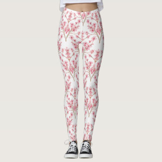 Legging Sakura Cherry Blossom Damask Watercolor