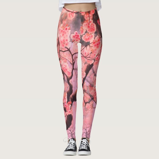 Legging Sakura Japonesa Rosa em Tight Personalizado (Frente)