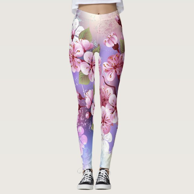 Legging Sakura rosa no fundo da pintura (Frente)