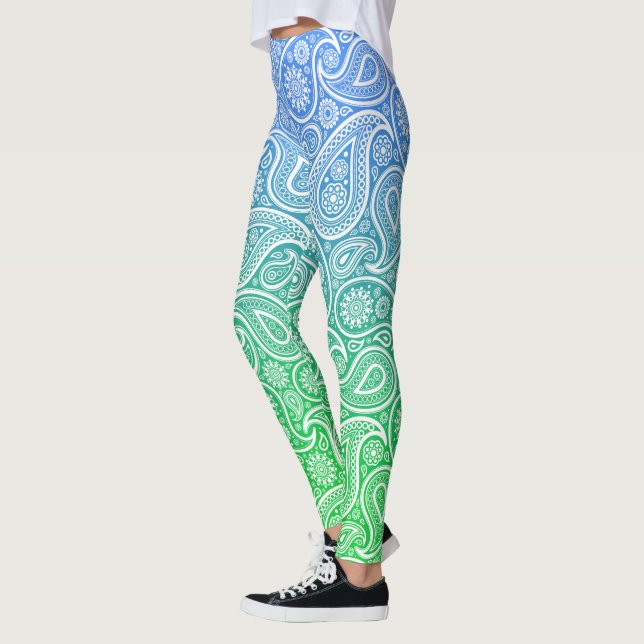 Legging Sala branca de vinheta em verde-azul (Esquerda)
