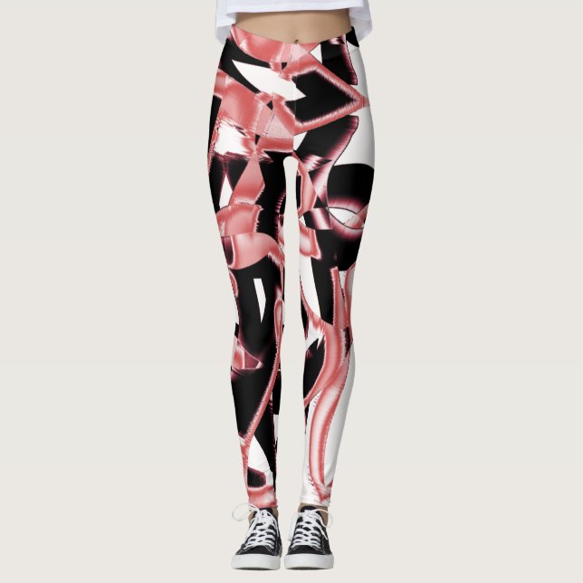 Legging Salmão e restos pretos, fitas destruídas em branco (Frente)