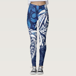 Legging Samoano - Havaiano - Impressão de tribo azul polin