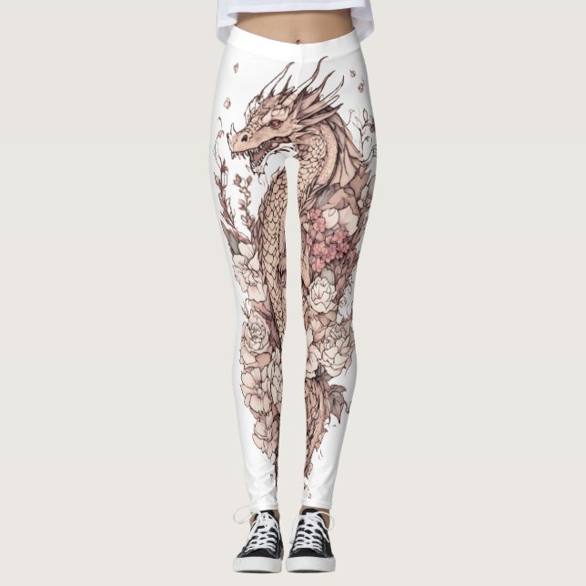 Legging "Sangue de Dragão Bonito: Pernas de Tatuagem Flora (Frente)