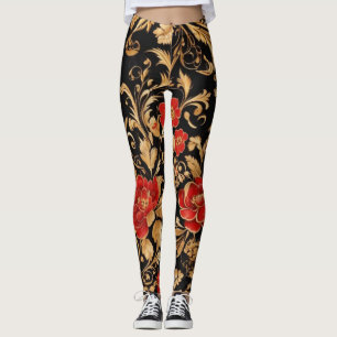 Legging Sangue Dourado: Floral Opulente