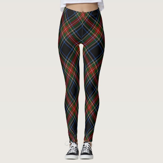 Legging Sargent - caneleiras pretas do Tartan de Stewart (Frente)