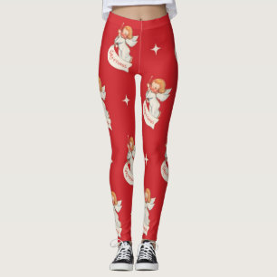 Legging Saudações de Natal Antigo, Anjos com Estrelas