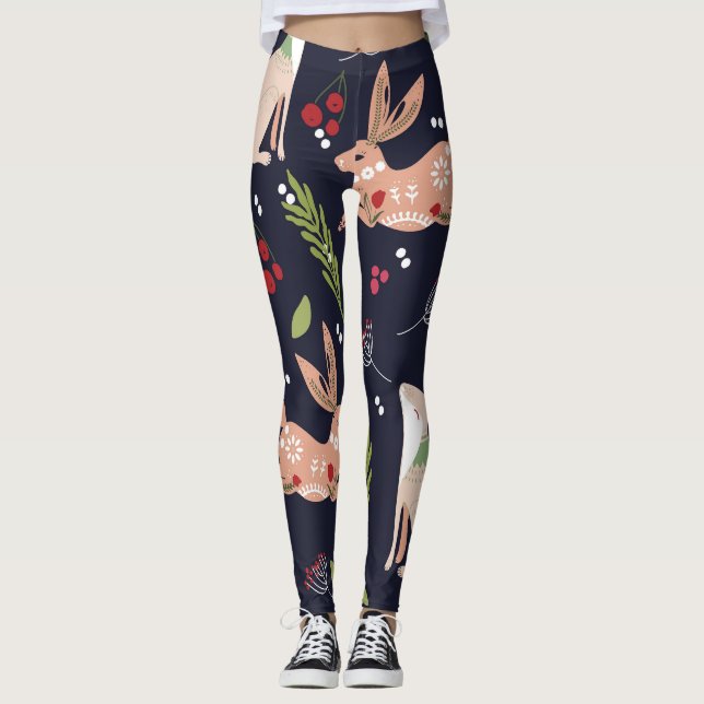 Legging Scandinavian Folart Bunny Impressão (Frente)