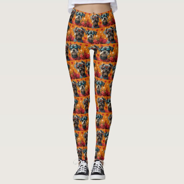 Legging Schnauzer com Rosas do Coração Dia dos Namorados (Frente)