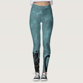 Legging Sea Monster Blue e Black Kraken com navio