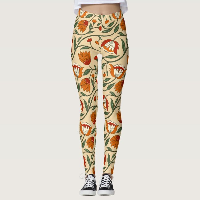 Legging Seamless floral pattern in beige background (Frente)