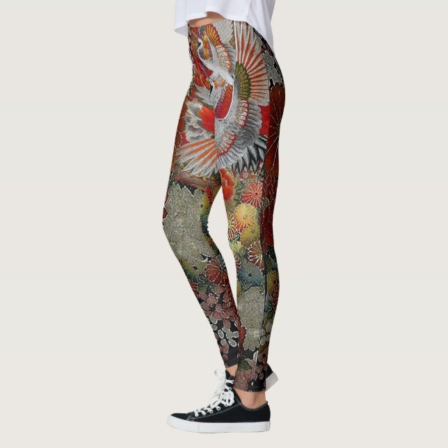 Legging Seda floral do guindaste da celebração (Esquerda)