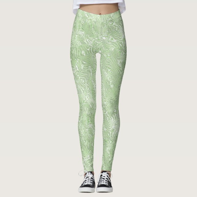 Legging Seda Moire Padrão Pequeno em Verde Lima (Frente)