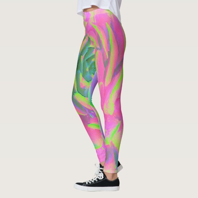 Legging Sedum Rosette verde limão e Suculente Rosa (Esquerda)
