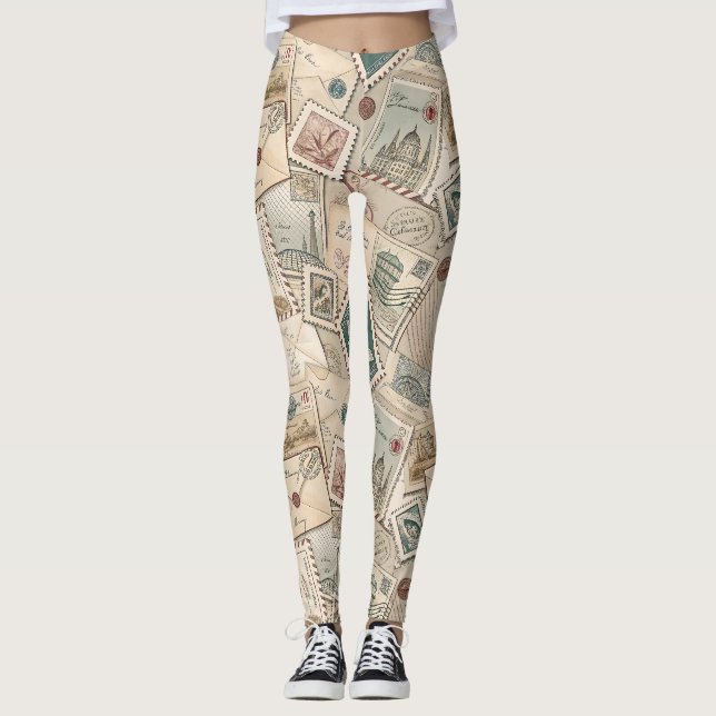 Legging Selos Postais Antigos (Frente)