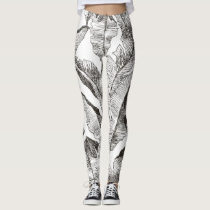 Legging Selva Branca Negra: Padrão Vegetal Tropical