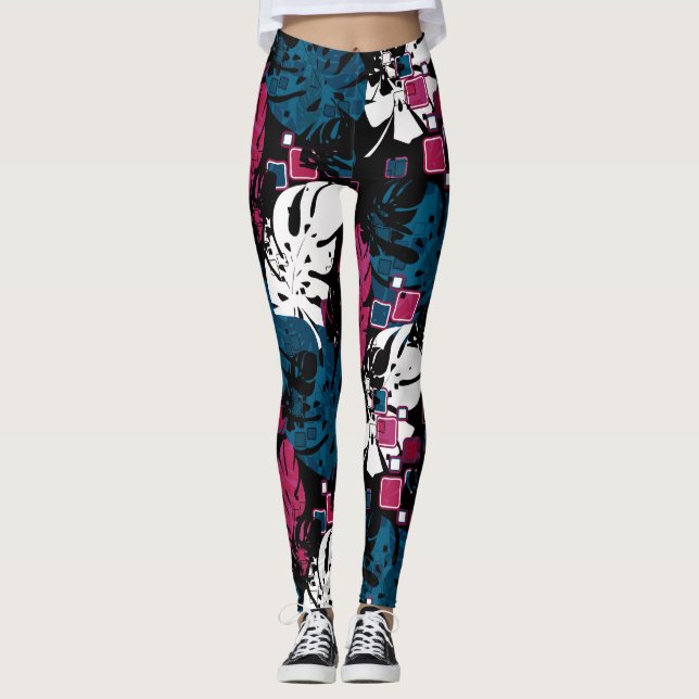 Legging Selva tropical sem costura folhas de monstera abdo (Frente)