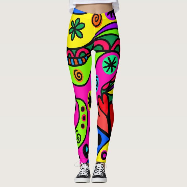 Legging Selvagem, Negrito, Abstrato brilhante Design psico (Frente)