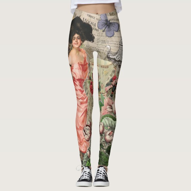 Legging Senhora Café Mulher Vitoriana Rosa Vestido Rico (Frente)