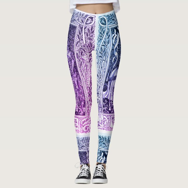 Legging Senhora Medieval, Cavaleiro de Cavalo Azul Roxo Br (Frente)