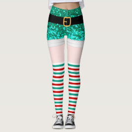 Legging Senhora Santa Claus, brilho verde
