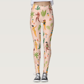 Legging Senhoras dançantes, padrão das folhas de palma.