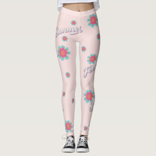 Legging Sensação de verão flores cor-de-rosa e cinzentas a