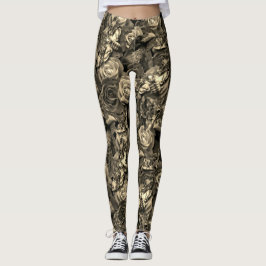 Legging Sepia Death Head Hawk Moths Gótico Raven com Rosas