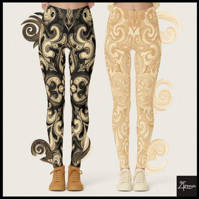 Legging Sepia Ornamental Filigree Dark Mandala Pattern (Criador carregado)